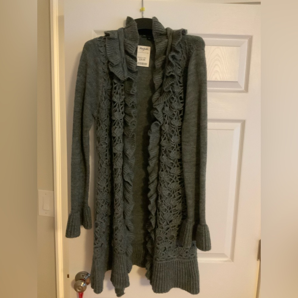 Slonl Gray Ruffled Knit Cardigan